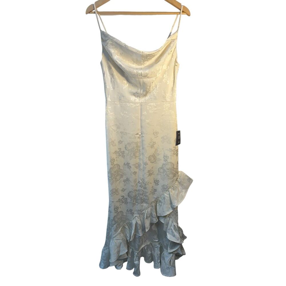 Lulus Ivory Floral Jacquard Ruffle Hem Midi Dress Womens Small NWT